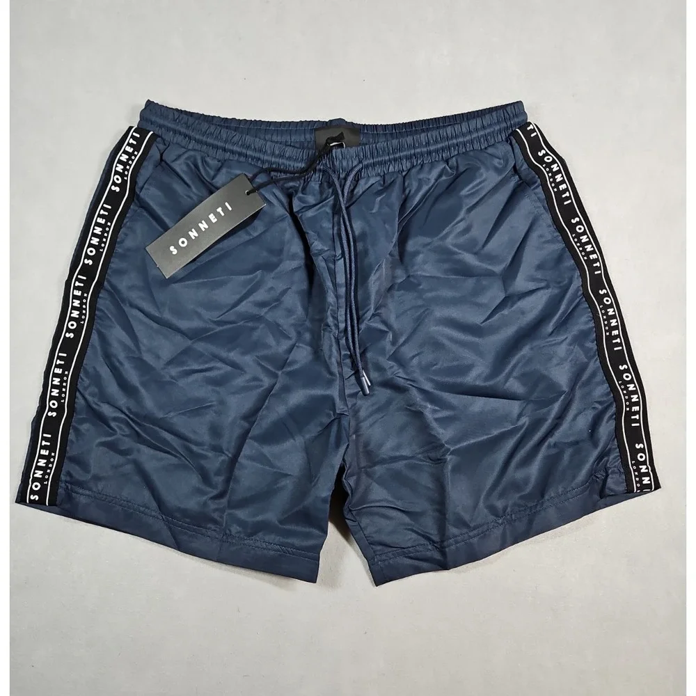 Sonetti London Mens Dark Blue Logo Tape Swim Trunks Size XL NWT